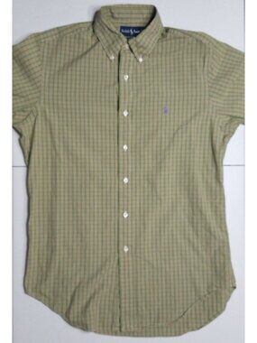 Ralph Lauren Button Down Long Sleeve Green Check Classic Fit Shirt Men's Medium